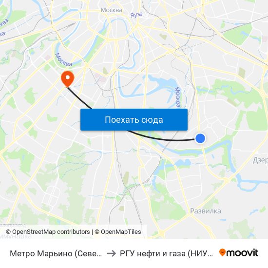 Метро Марьино (Северный вестибюль) to РГУ нефти и газа (НИУ) им. И. М. Губкина map