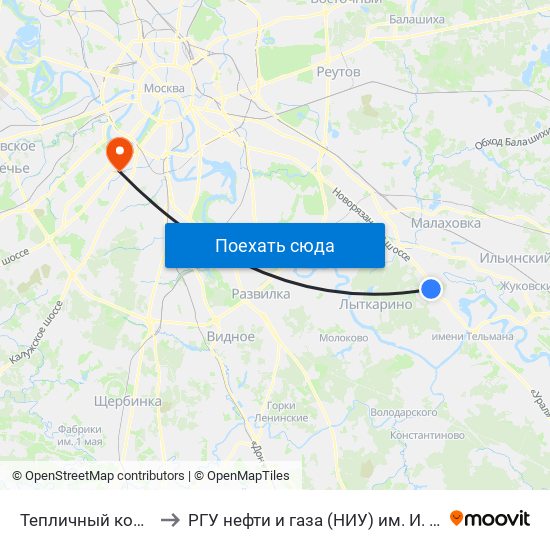 Тепличный комбинат to РГУ нефти и газа (НИУ) им. И. М. Губкина map