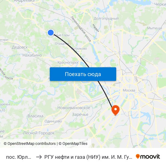 пос. Юрлово to РГУ нефти и газа (НИУ) им. И. М. Губкина map