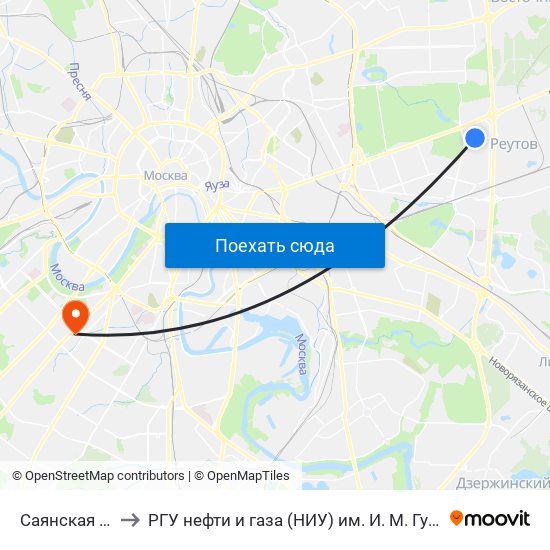 Саянская д.5 to РГУ нефти и газа (НИУ) им. И. М. Губкина map