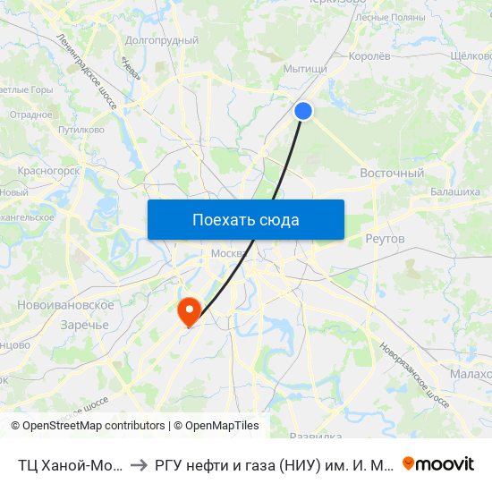 ТЦ Ханой-Москва to РГУ нефти и газа (НИУ) им. И. М. Губкина map