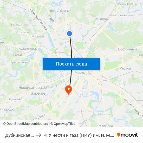 Дубнинская д.20 to РГУ нефти и газа (НИУ) им. И. М. Губкина map