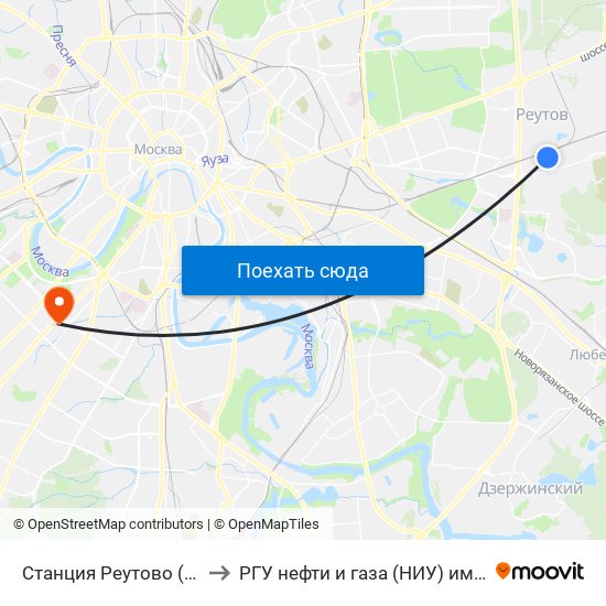 Станция Реутово (ул. Южная) to РГУ нефти и газа (НИУ) им. И. М. Губкина map