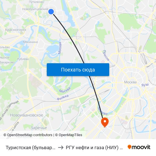 Туристская (бульвар Яна Райниса) to РГУ нефти и газа (НИУ) им. И. М. Губкина map
