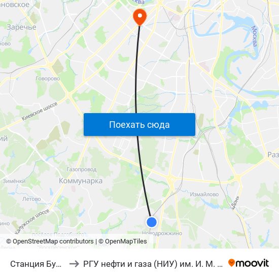 Станция Бутово to РГУ нефти и газа (НИУ) им. И. М. Губкина map