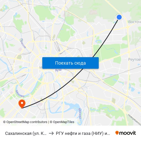 Сахалинская (ул. Камчатская) to РГУ нефти и газа (НИУ) им. И. М. Губкина map