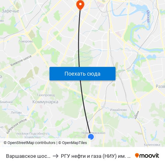 Варшавское шоссе д.261 to РГУ нефти и газа (НИУ) им. И. М. Губкина map