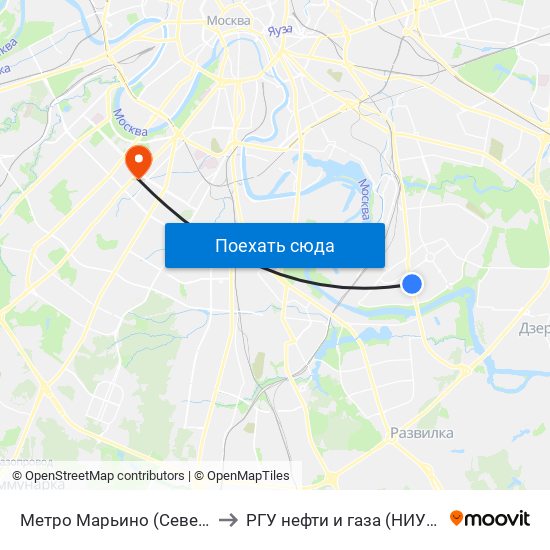 Метро Марьино (Северный вестибюль) to РГУ нефти и газа (НИУ) им. И. М. Губкина map