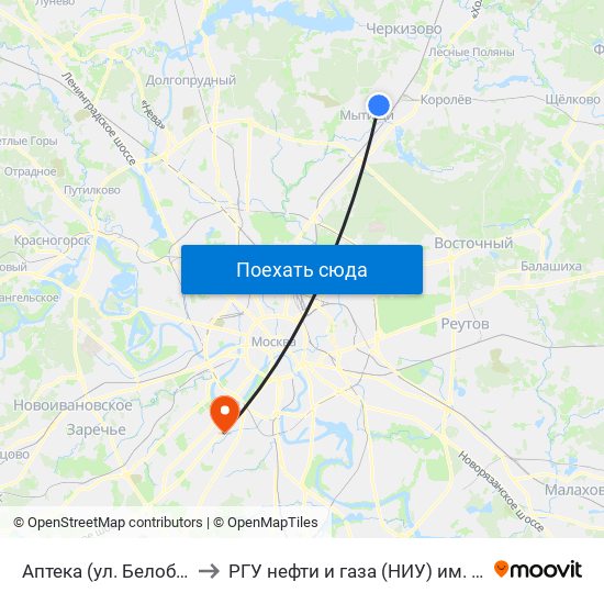 Аптека (ул. Белобородова) to РГУ нефти и газа (НИУ) им. И. М. Губкина map