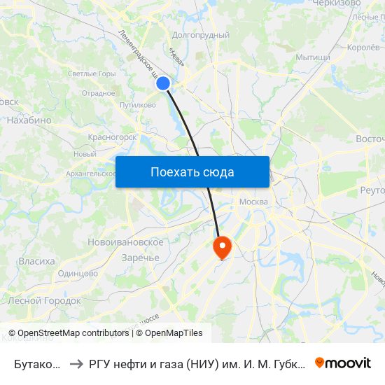 Бутаково to РГУ нефти и газа (НИУ) им. И. М. Губкина map