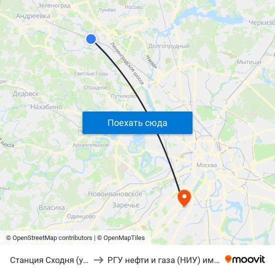 Станция Сходня (ул. Кирова) to РГУ нефти и газа (НИУ) им. И. М. Губкина map