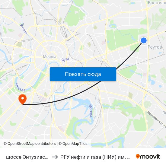 шоссе Энтузиастов д.98 to РГУ нефти и газа (НИУ) им. И. М. Губкина map