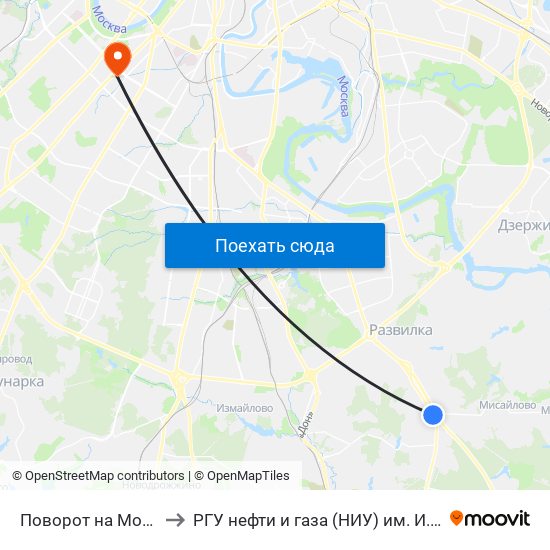 Поворот на Молоково to РГУ нефти и газа (НИУ) им. И. М. Губкина map