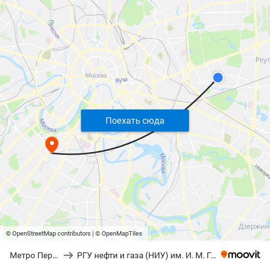 Метро Перово to РГУ нефти и газа (НИУ) им. И. М. Губкина map