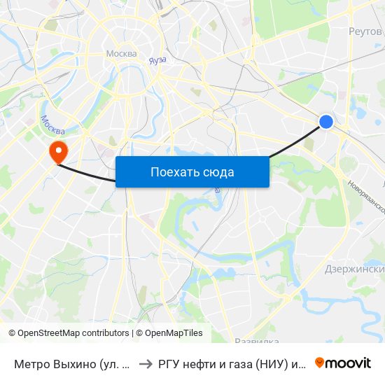 Метро Выхино (ул. Хлобыстова) to РГУ нефти и газа (НИУ) им. И. М. Губкина map