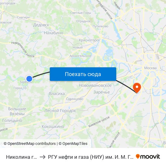 Николина гора to РГУ нефти и газа (НИУ) им. И. М. Губкина map