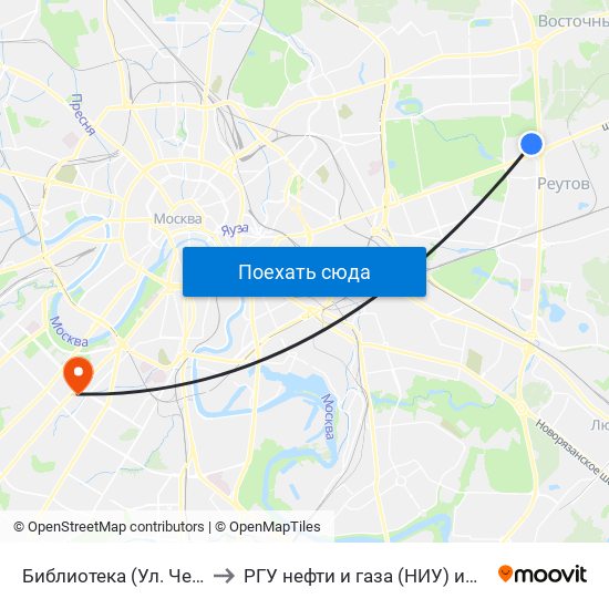 Библиотека (Ул. Челябинская) to РГУ нефти и газа (НИУ) им. И. М. Губкина map