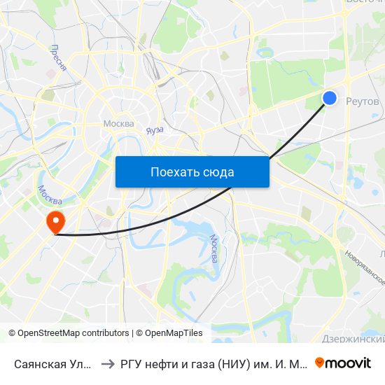 Саянская Улица 2 to РГУ нефти и газа (НИУ) им. И. М. Губкина map