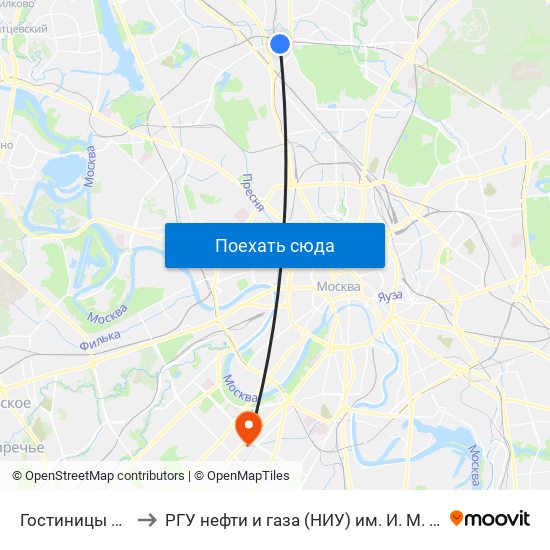 Гостиницы Вднх to РГУ нефти и газа (НИУ) им. И. М. Губкина map