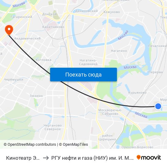 Кинотеатр Экран to РГУ нефти и газа (НИУ) им. И. М. Губкина map