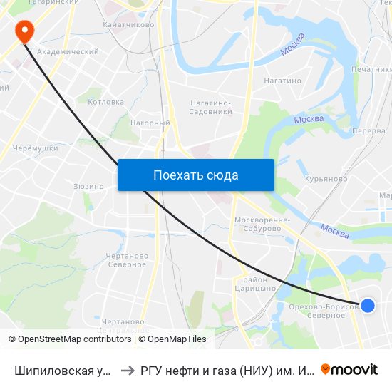 Шипиловская улица, 25 to РГУ нефти и газа (НИУ) им. И. М. Губкина map