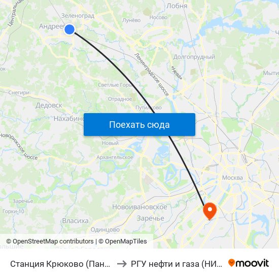 Станция Крюково (Панфиловский проспект) to РГУ нефти и газа (НИУ) им. И. М. Губкина map