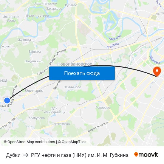 Дубки to РГУ нефти и газа (НИУ) им. И. М. Губкина map