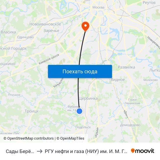 Сады Берёзка to РГУ нефти и газа (НИУ) им. И. М. Губкина map