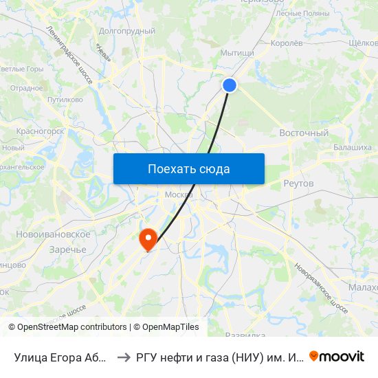 Улица Егора Абакумова to РГУ нефти и газа (НИУ) им. И. М. Губкина map