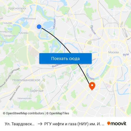 Ул. Твардовского, 21 to РГУ нефти и газа (НИУ) им. И. М. Губкина map