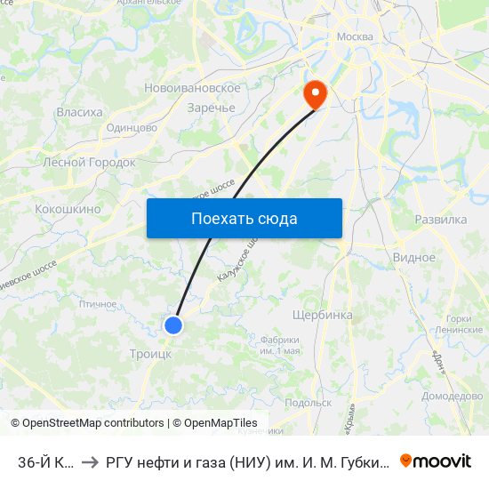 36-Й Км to РГУ нефти и газа (НИУ) им. И. М. Губкина map