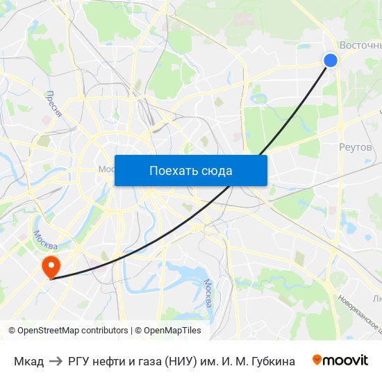 Мкад to РГУ нефти и газа (НИУ) им. И. М. Губкина map