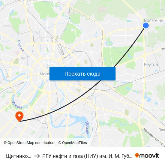 Щитниково to РГУ нефти и газа (НИУ) им. И. М. Губкина map