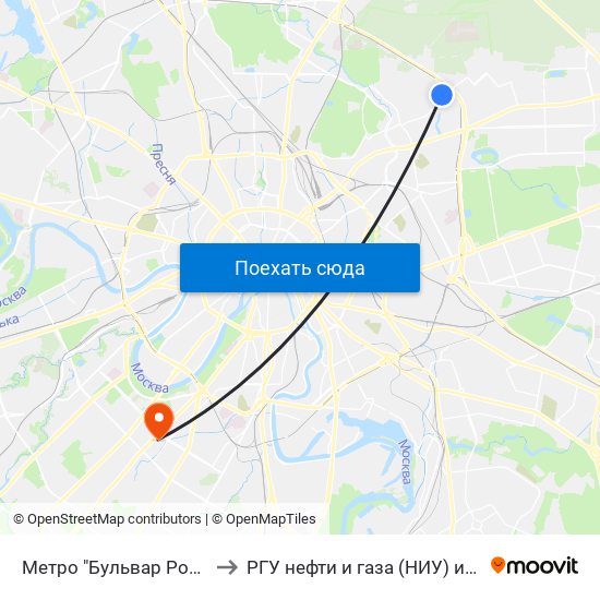 Метро "Бульвар Рокоссовского" to РГУ нефти и газа (НИУ) им. И. М. Губкина map