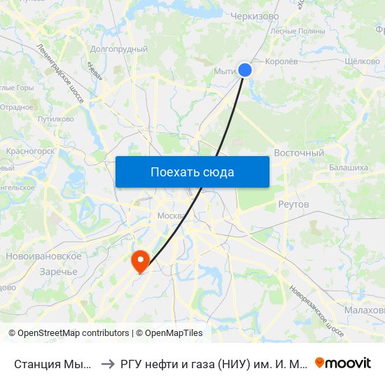 Станция Мытищи to РГУ нефти и газа (НИУ) им. И. М. Губкина map