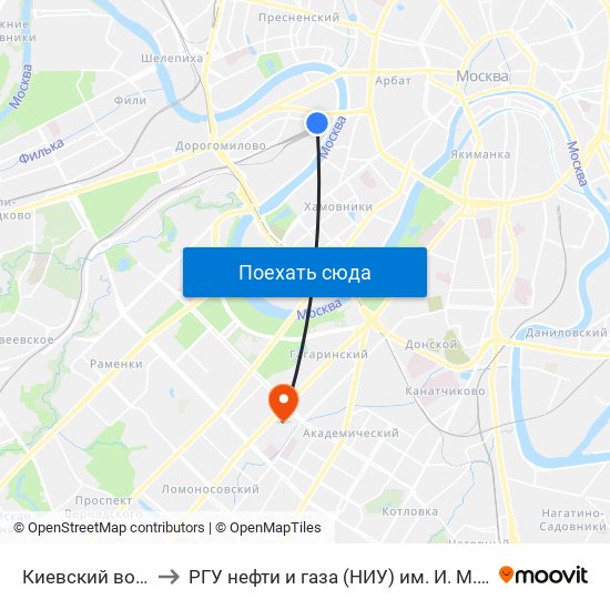 Киевский вокзал to РГУ нефти и газа (НИУ) им. И. М. Губкина map