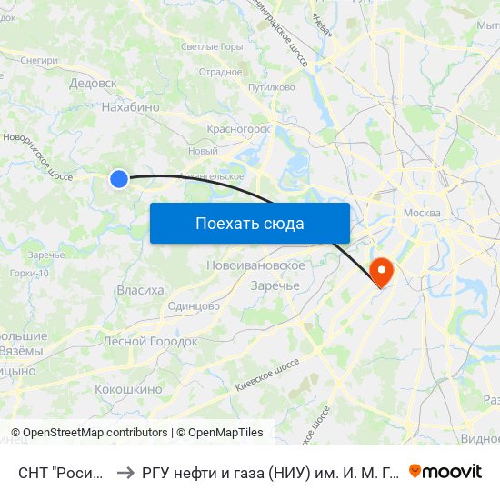 СНТ "Росинка" to РГУ нефти и газа (НИУ) им. И. М. Губкина map