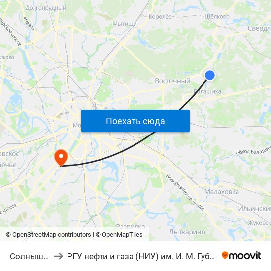 Солнышко to РГУ нефти и газа (НИУ) им. И. М. Губкина map