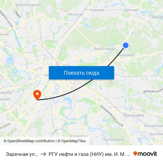 Заречная ул., 41 to РГУ нефти и газа (НИУ) им. И. М. Губкина map