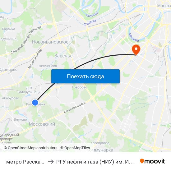 метро Рассказовка to РГУ нефти и газа (НИУ) им. И. М. Губкина map