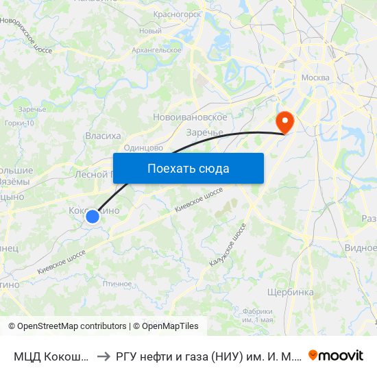 МЦД Кокошкино to РГУ нефти и газа (НИУ) им. И. М. Губкина map