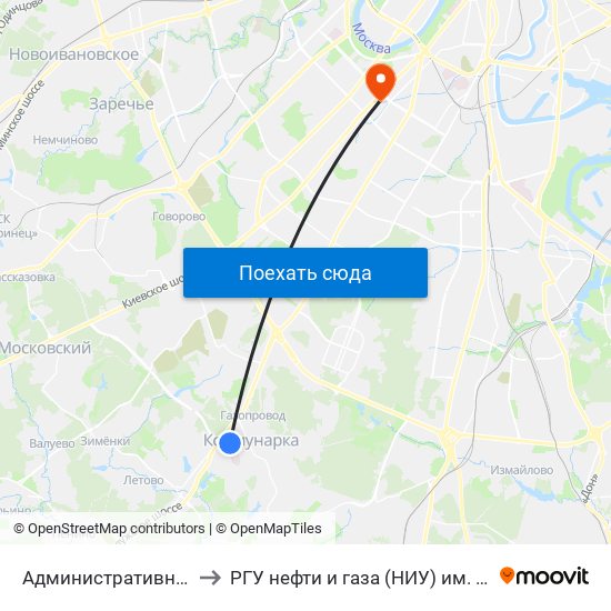 Административный центр to РГУ нефти и газа (НИУ) им. И. М. Губкина map