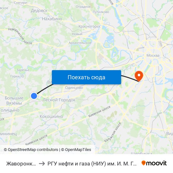 Жаворонки-2 to РГУ нефти и газа (НИУ) им. И. М. Губкина map