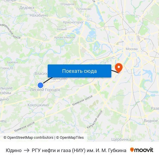 Юдино to РГУ нефти и газа (НИУ) им. И. М. Губкина map