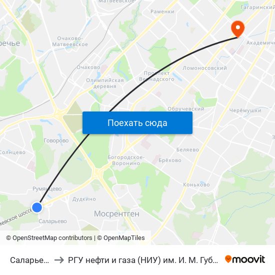 Саларьево to РГУ нефти и газа (НИУ) им. И. М. Губкина map
