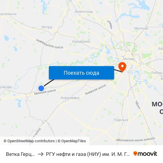 Ветка Герцена to РГУ нефти и газа (НИУ) им. И. М. Губкина map