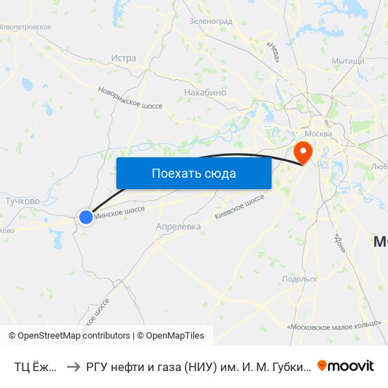 ТЦ Ёжик to РГУ нефти и газа (НИУ) им. И. М. Губкина map