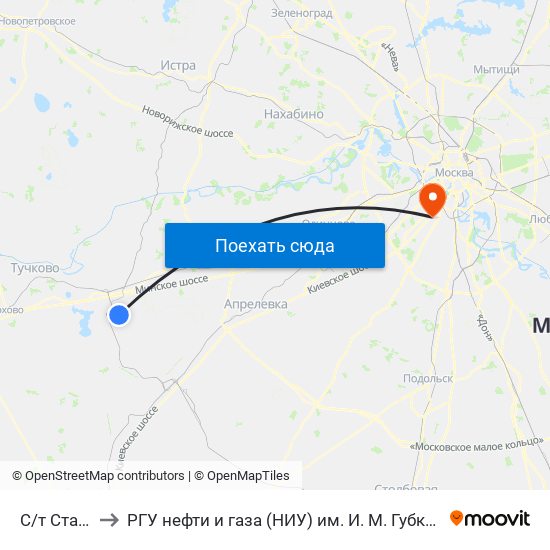 С/т Старт to РГУ нефти и газа (НИУ) им. И. М. Губкина map