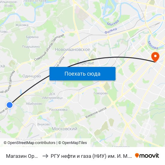 Магазин Орешек to РГУ нефти и газа (НИУ) им. И. М. Губкина map