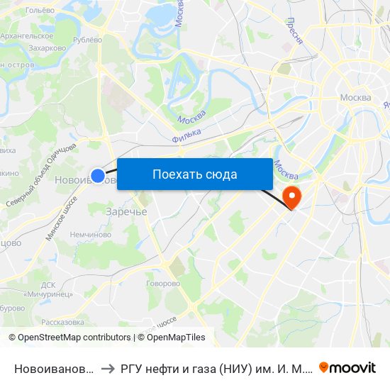 Новоивановское to РГУ нефти и газа (НИУ) им. И. М. Губкина map